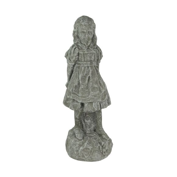 Alice in Wonderland Light Gray Finish Solid Cement Statue 19.5 Inches High - Picture 1 of 5